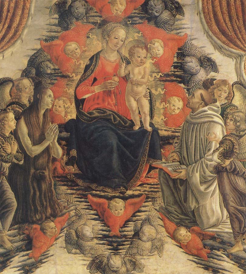 The Virgin and the Nino in the glory with Holy Maria Mary magdalene, San Bernardo and angeles